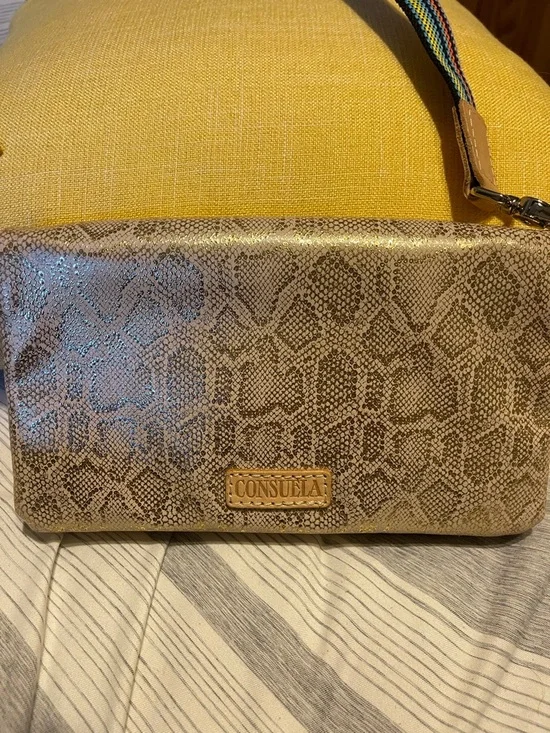 Consuela Taupe Snake-Print Crossbody with Colorful Woven Strap - Picture 6 of 6